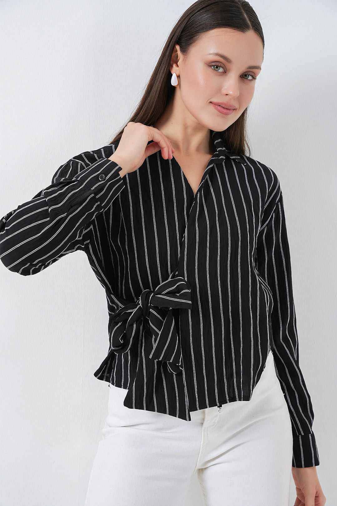 Bigdart Chemise rayée à nouer devant femme 20362 - Noir