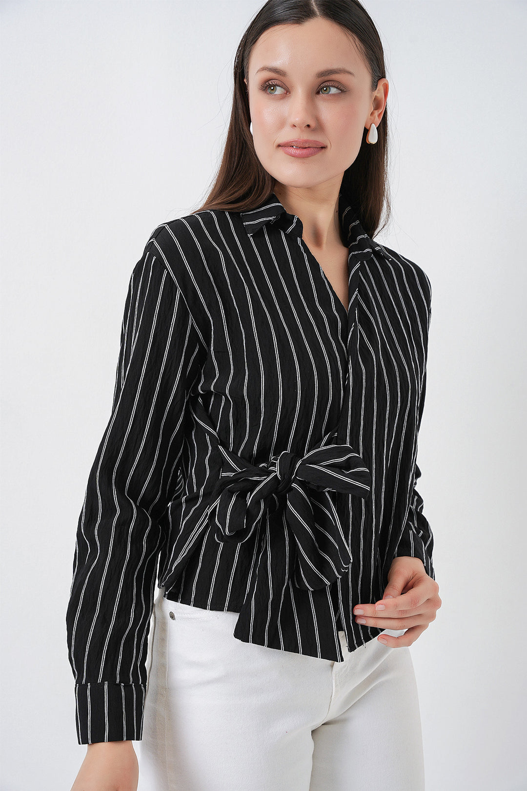 Bigdart Chemise rayée à nouer devant femme 20362 - Noir