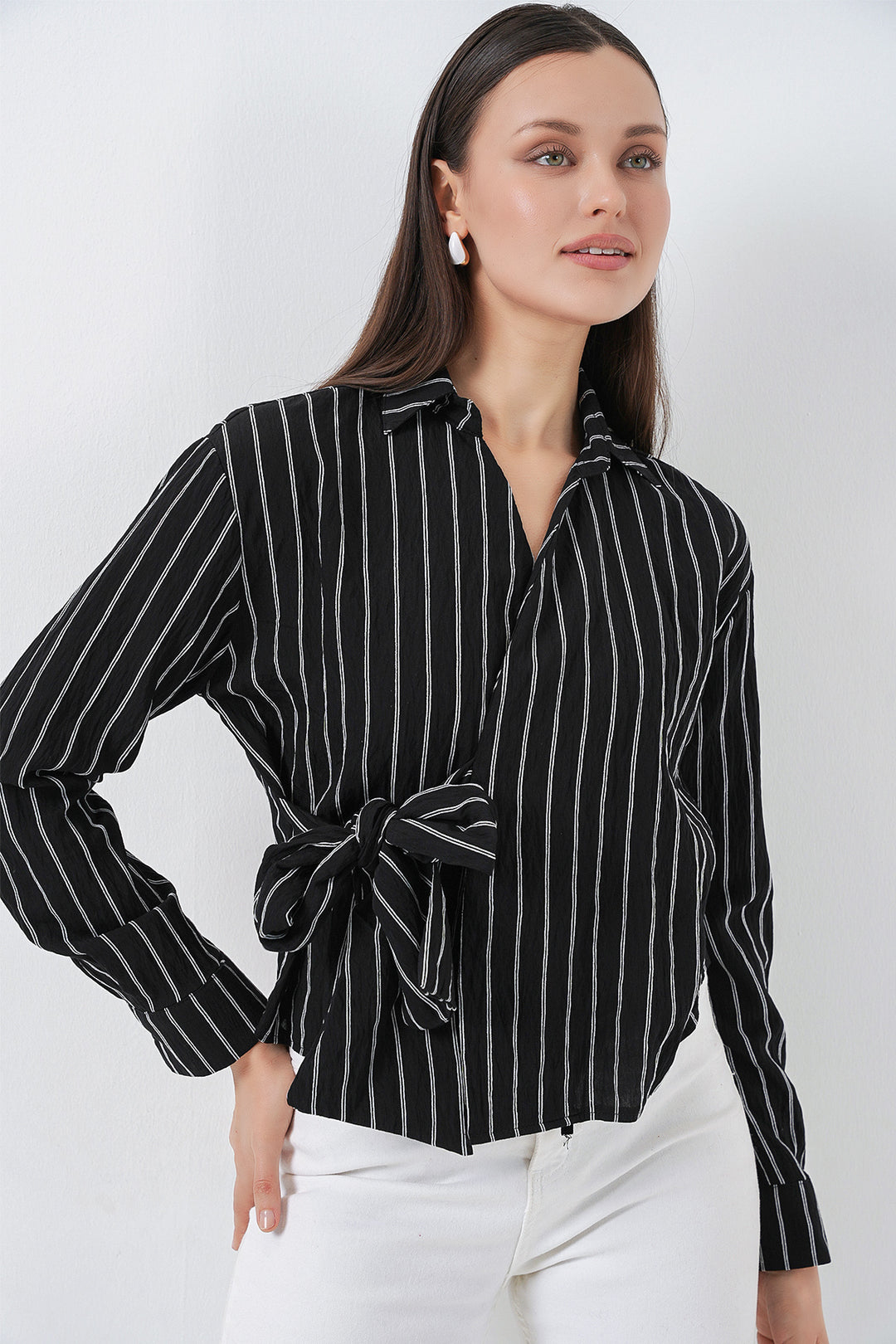 Bigdart Chemise rayée à nouer devant femme 20362 - Noir