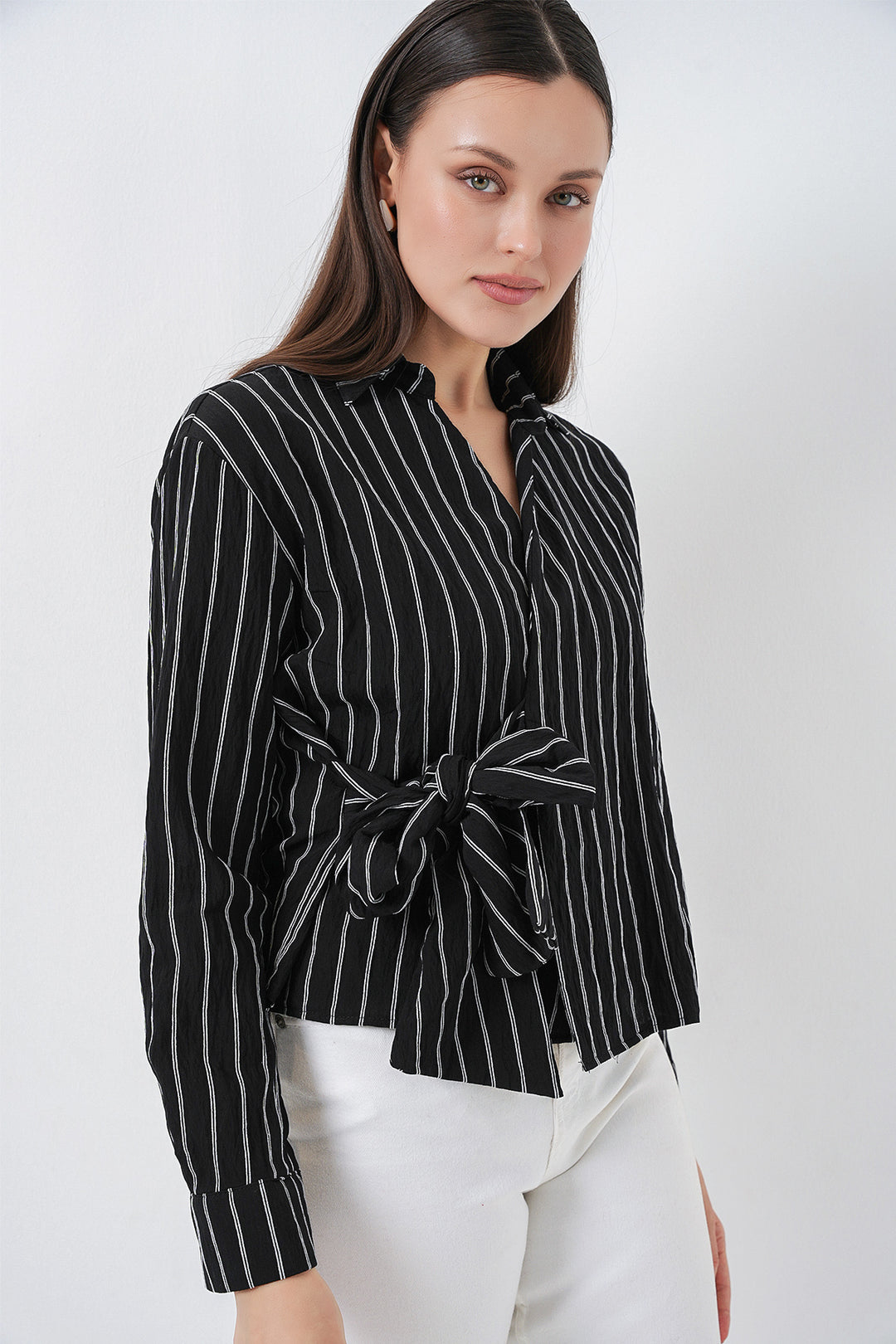 Bigdart Chemise rayée à nouer devant femme 20362 - Noir