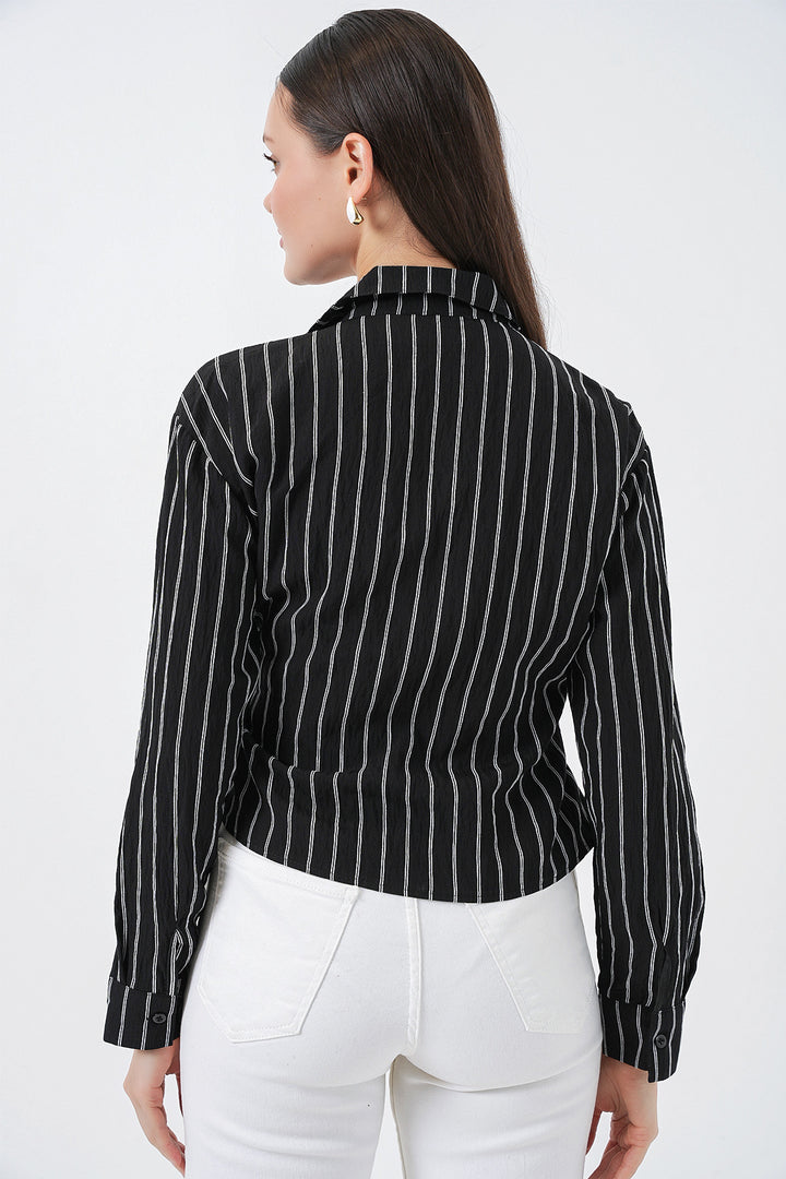 Bigdart Chemise rayée à nouer devant femme 20362 - Noir