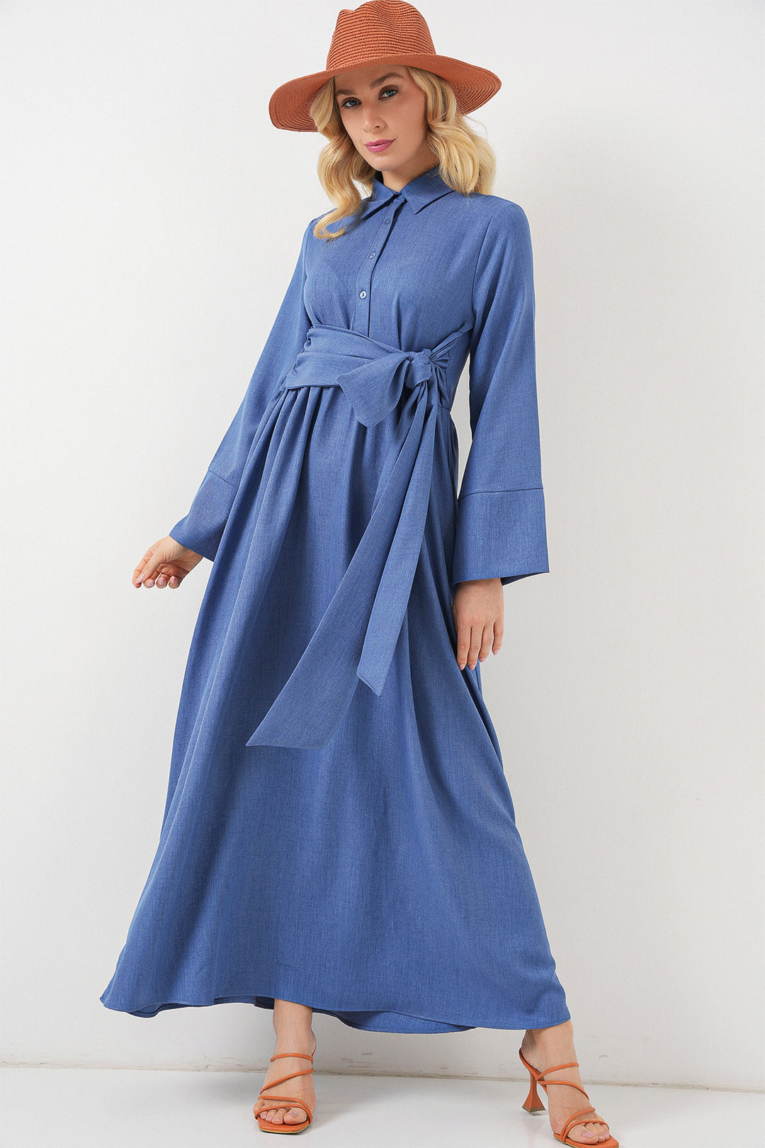Bigdart Robe en Lin à Nouer devant Femme 2574 - Indigo