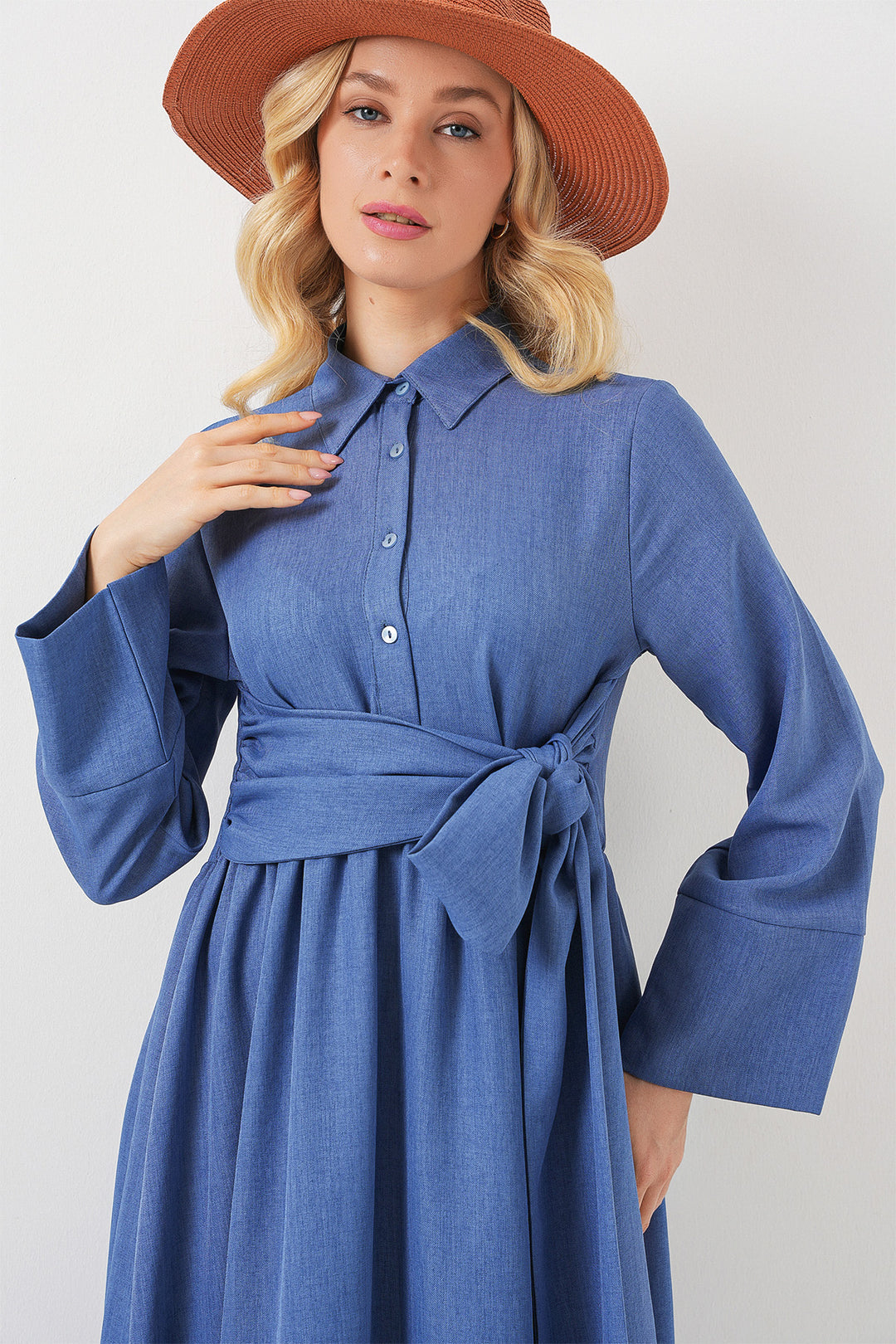 Bigdart Robe en Lin à Nouer devant Femme 2574 - Indigo