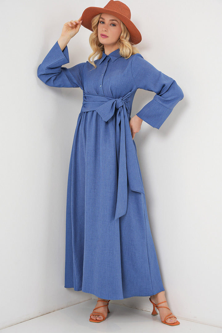 Bigdart Robe en Lin à Nouer devant Femme 2574 - Indigo