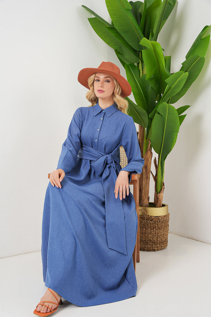 Bigdart Robe en Lin à Nouer devant Femme 2574 - Indigo