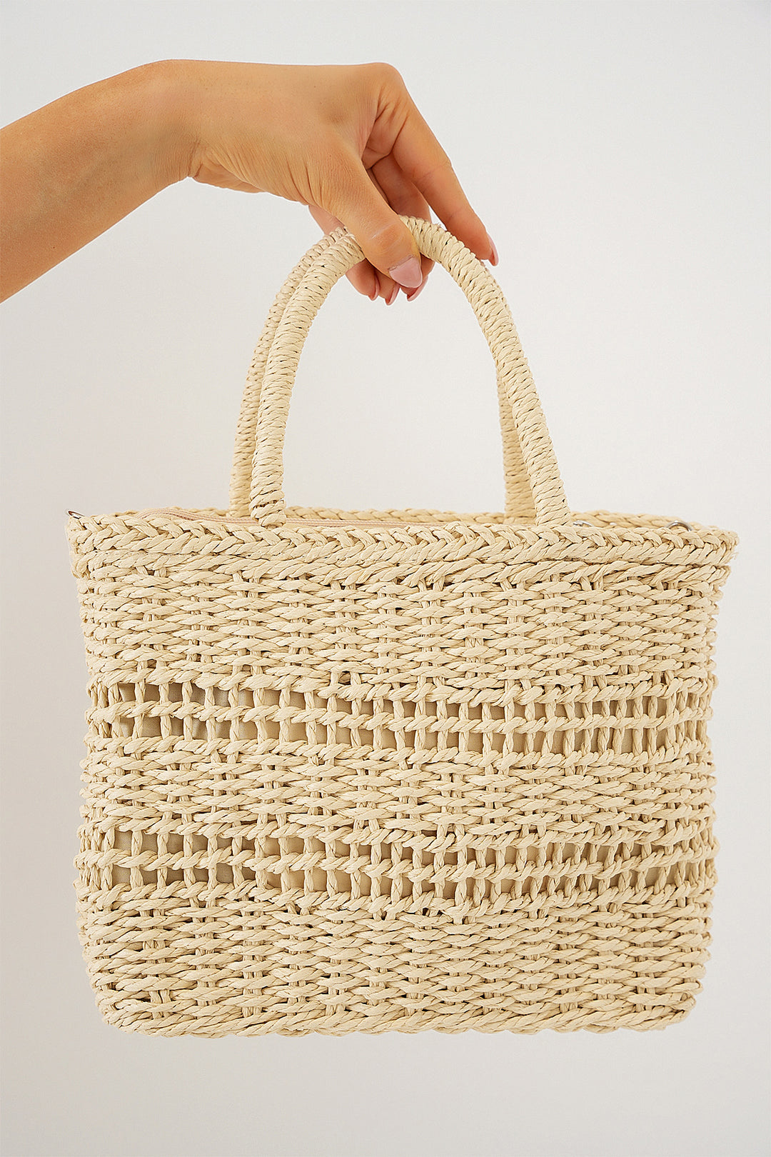 Bigdart Sac en osier tricoté femme 010188 - Crème
