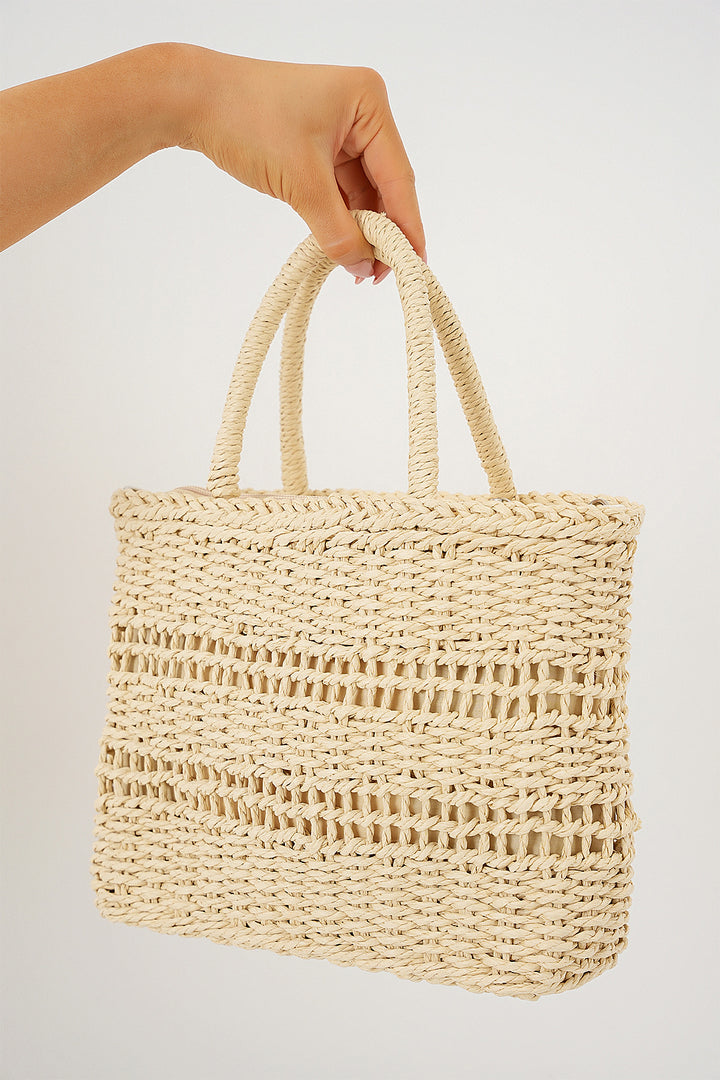 Bigdart Sac en osier tricoté femme 010188 - Crème
