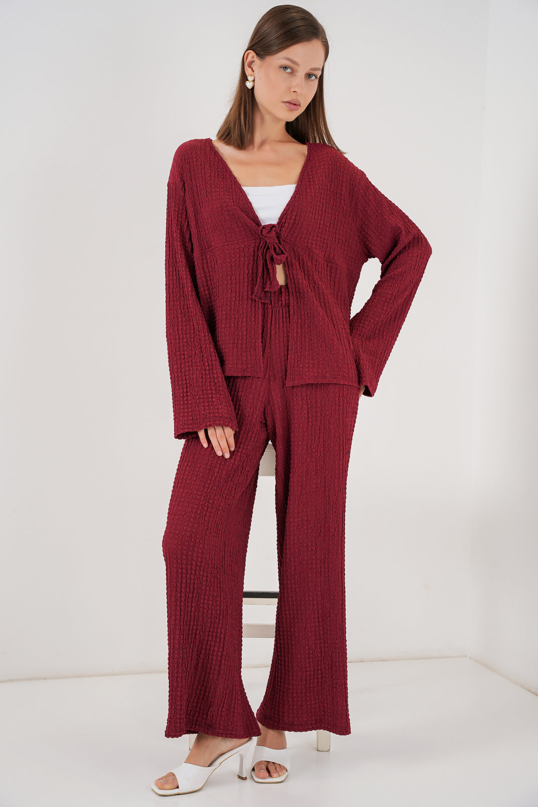 Bigdart Ensemble blouse en tricot et pantalon pour femme 30052 - Bordeaux