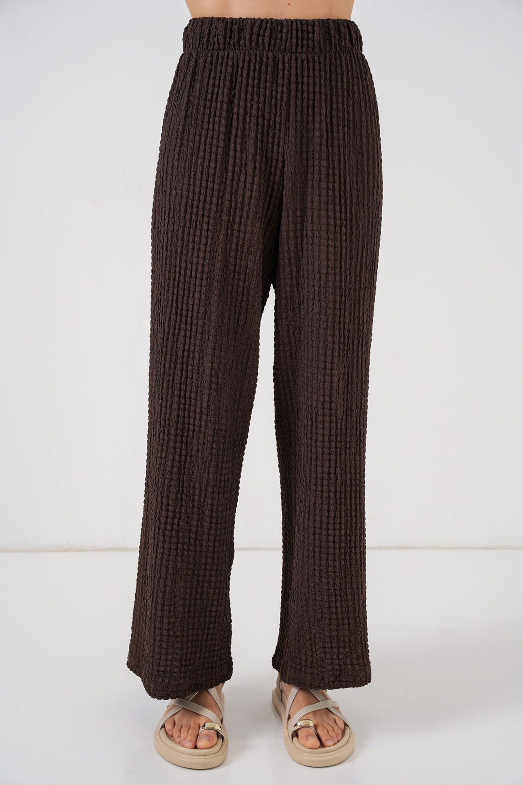 Bigdart Femme Ensemble Blouse et Pantalon Tricoté 30052 - Marron