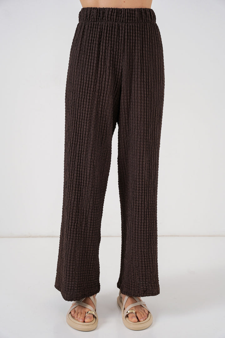 Bigdart Femme Ensemble Blouse et Pantalon Tricoté 30052 - Marron