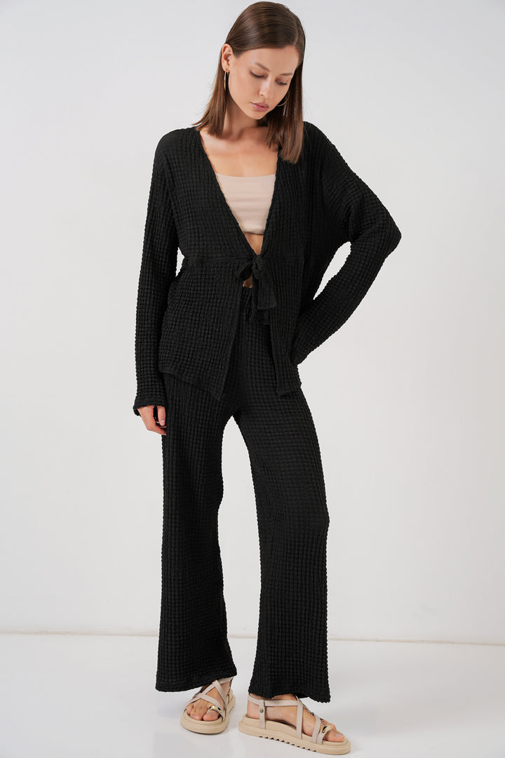 Bigdart Ensemble Blouse et Pantalon Tricoté Femme 30052 - Noir