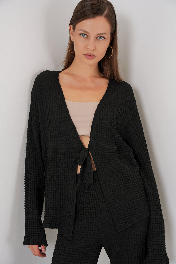 Bigdart Ensemble Blouse et Pantalon Tricoté Femme 30052 - Noir