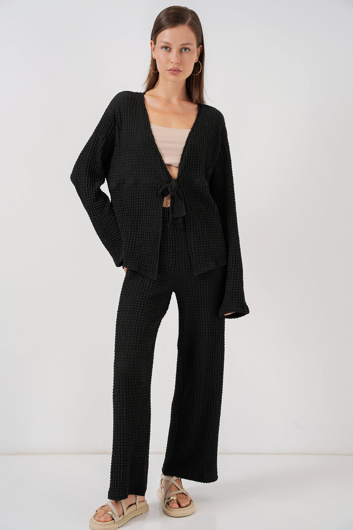 Bigdart Ensemble Blouse et Pantalon Tricoté Femme 30052 - Noir