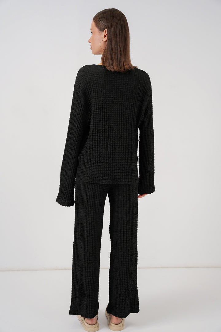 Bigdart Ensemble Blouse et Pantalon Tricoté Femme 30052 - Noir