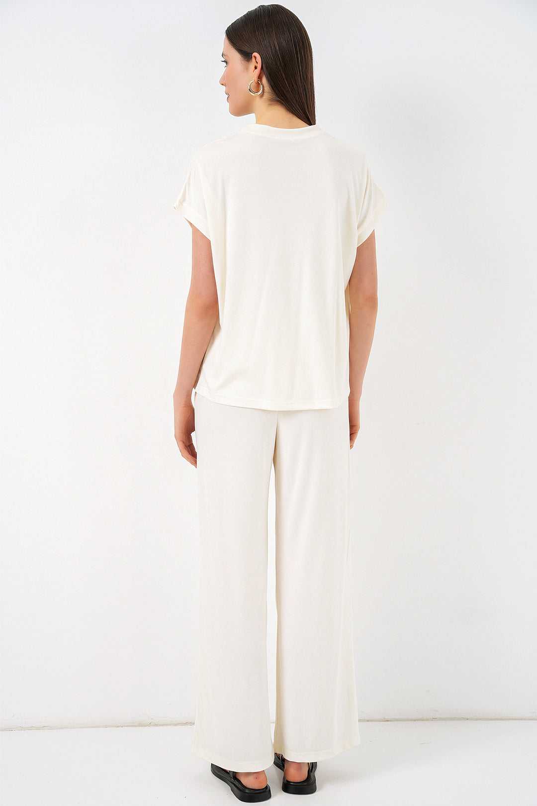 Bigdart Ensemble en tricot haut et pantalon femme 30085 - Blanc