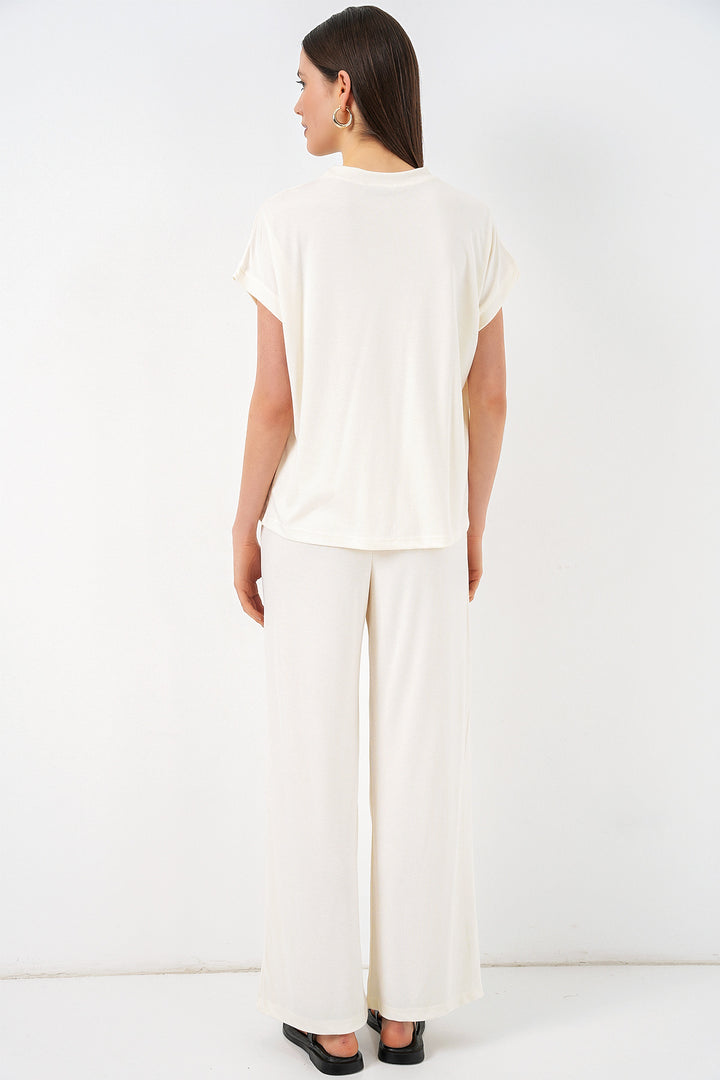 Bigdart Ensemble en tricot haut et pantalon femme 30085 - Blanc