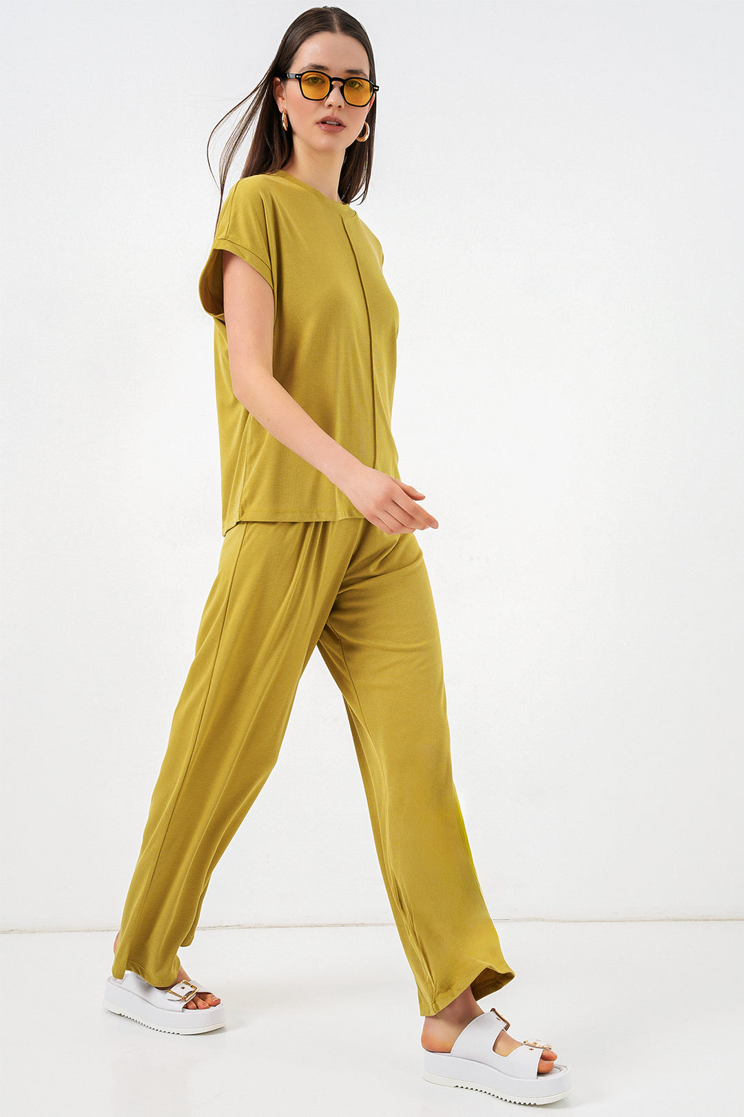 Bigdart Ensemble en tricot haut et pantalon femme 30085 - Vert