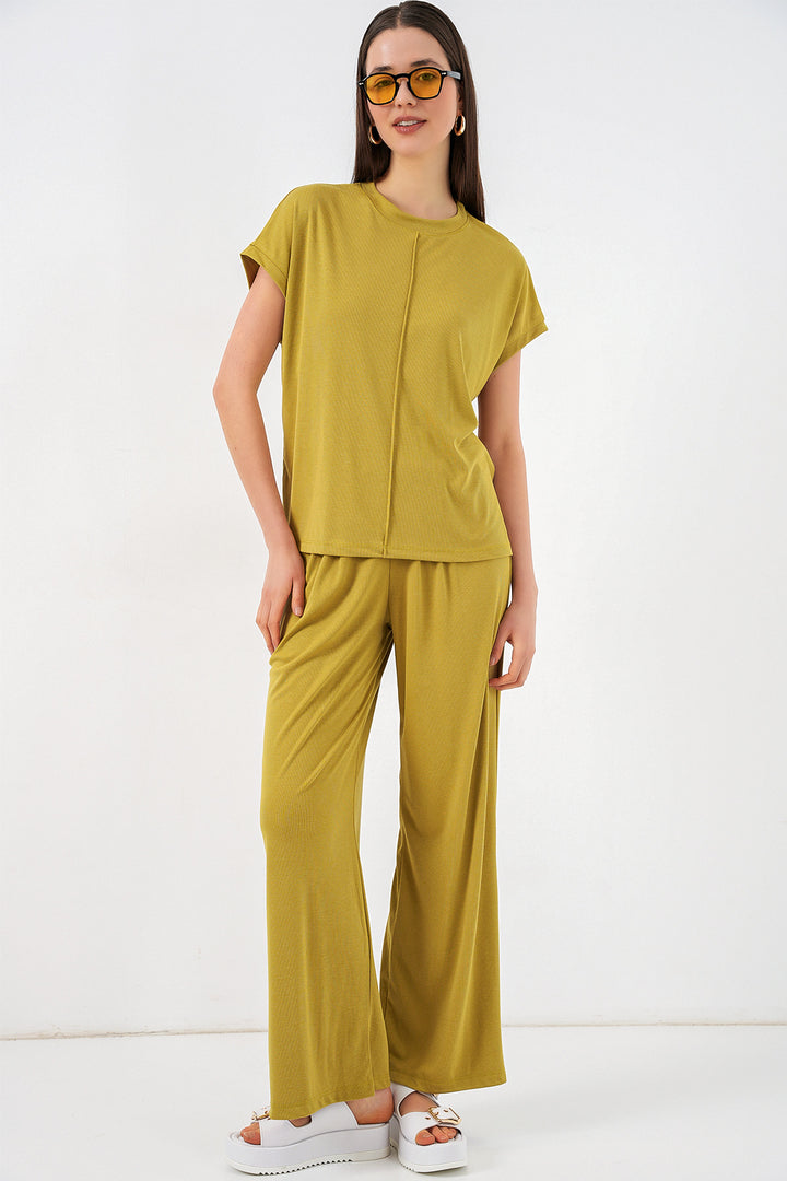 Bigdart Ensemble en tricot haut et pantalon femme 30085 - Vert