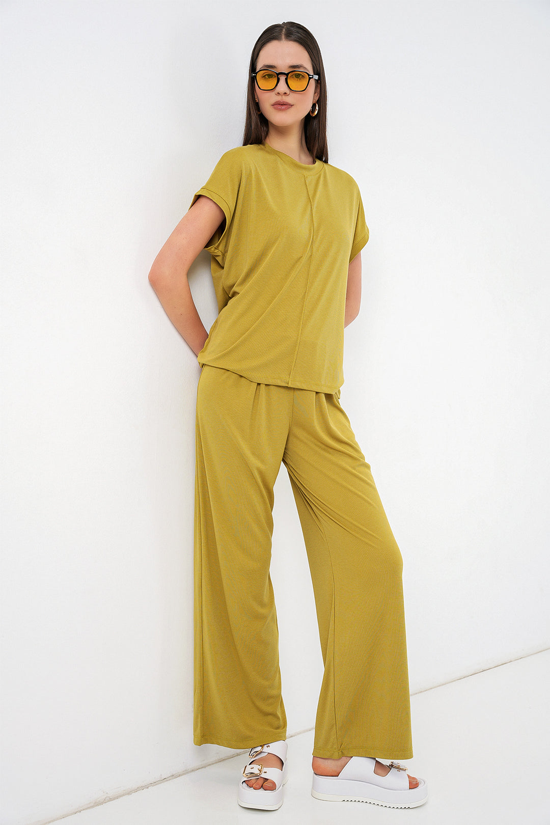 Bigdart Ensemble en tricot haut et pantalon femme 30085 - Vert