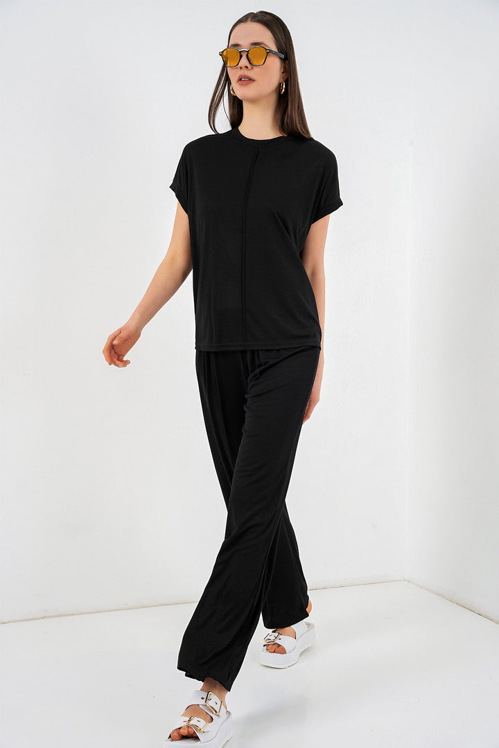 Bigdart Ensemble en tricot haut et pantalon femme 30085 - Noir