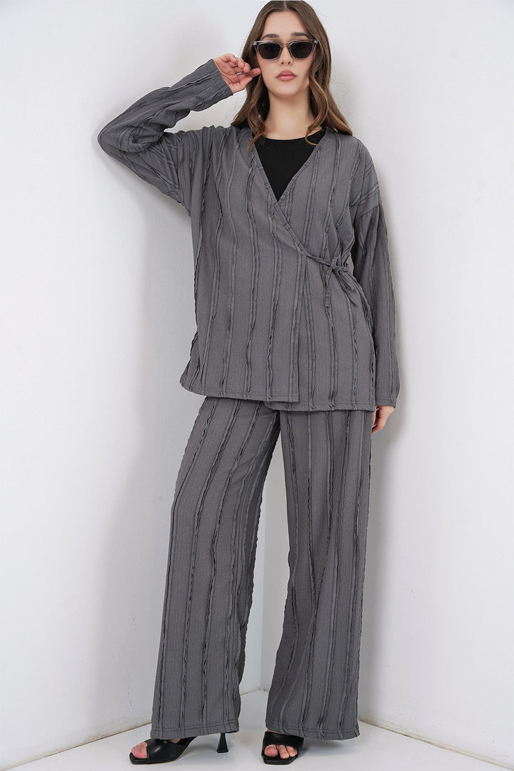 Bigdart Ensemble pantalon kimono tricoté pour femme 30067 - Gris