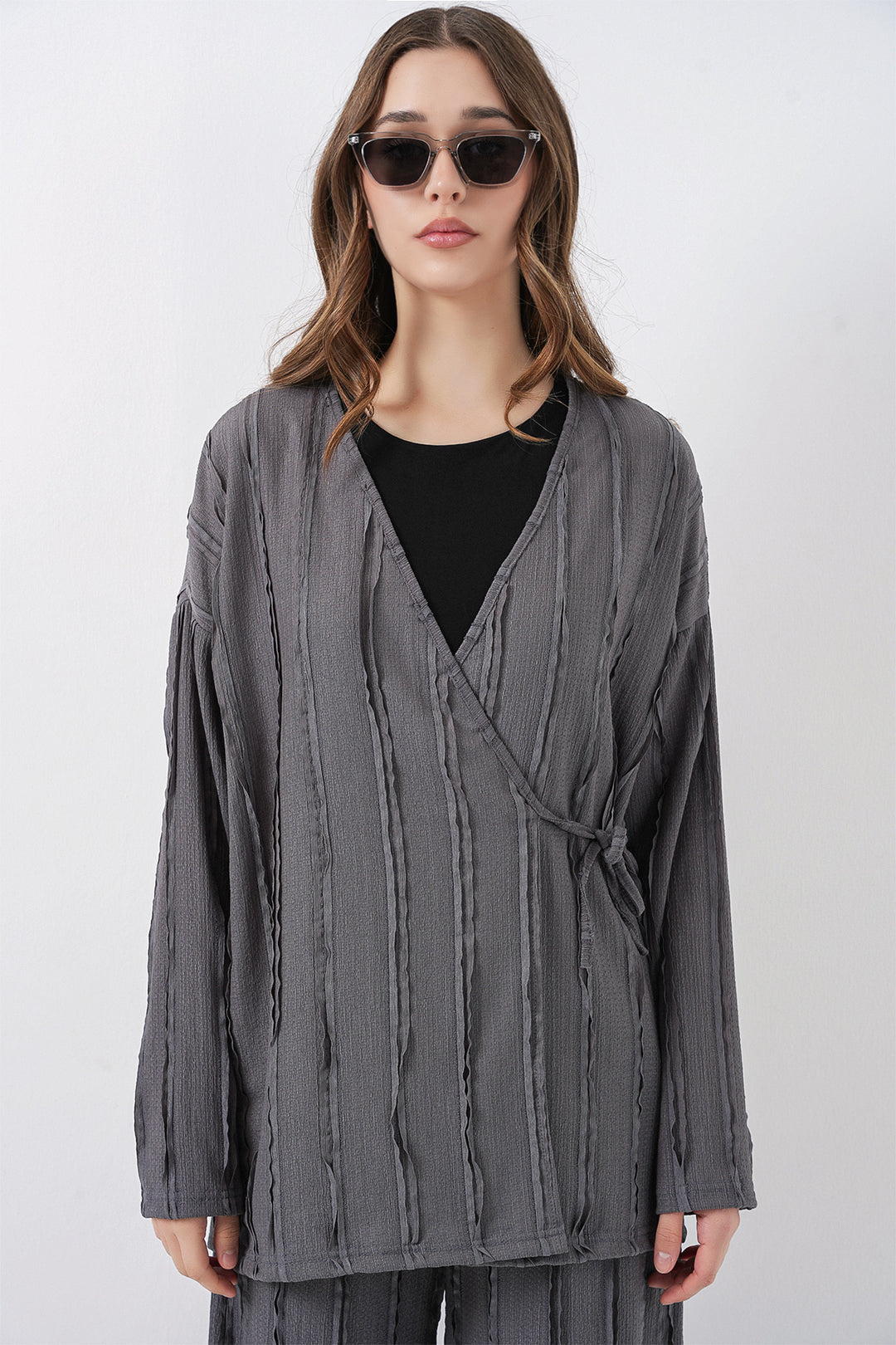 Bigdart Ensemble pantalon kimono tricoté pour femme 30067 - Gris