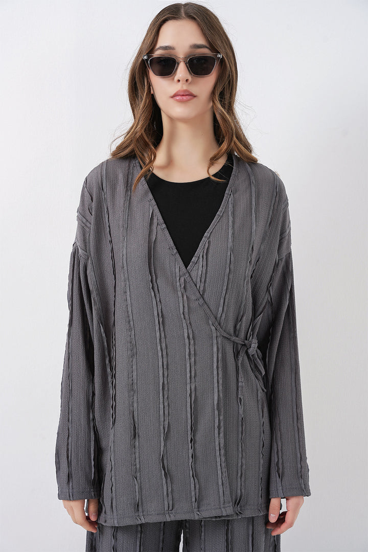 Bigdart Ensemble pantalon kimono tricoté pour femme 30067 - Gris