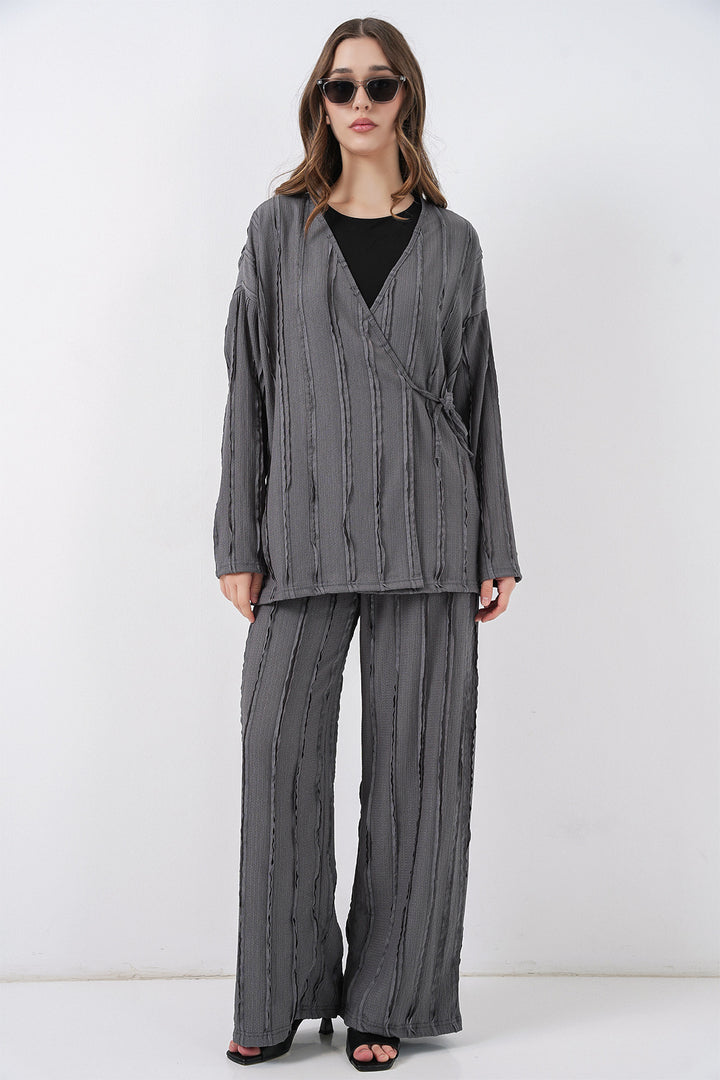Bigdart Ensemble pantalon kimono tricoté pour femme 30067 - Gris