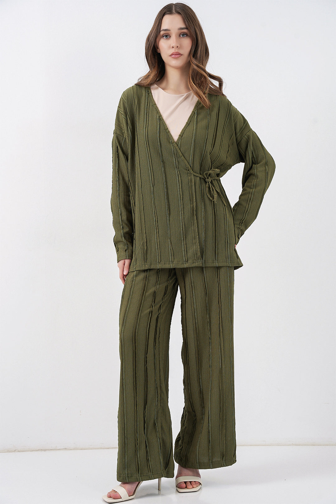 Bigdart Ensemble pantalon kimono tricoté pour femme 30067 - Kaki