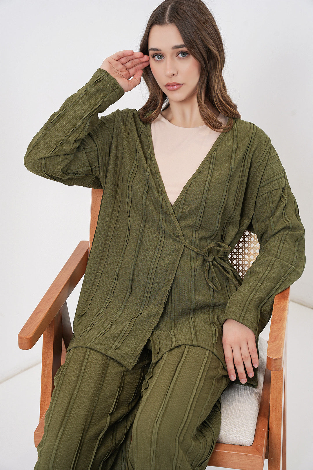 Bigdart Ensemble pantalon kimono tricoté pour femme 30067 - Kaki