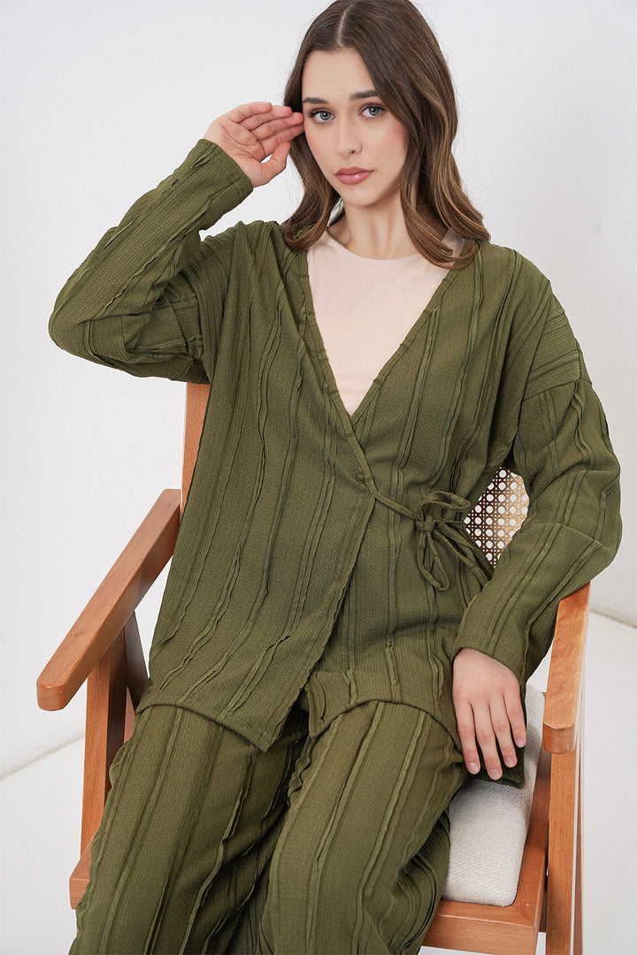 Bigdart Ensemble pantalon kimono tricoté pour femme 30067 - Kaki