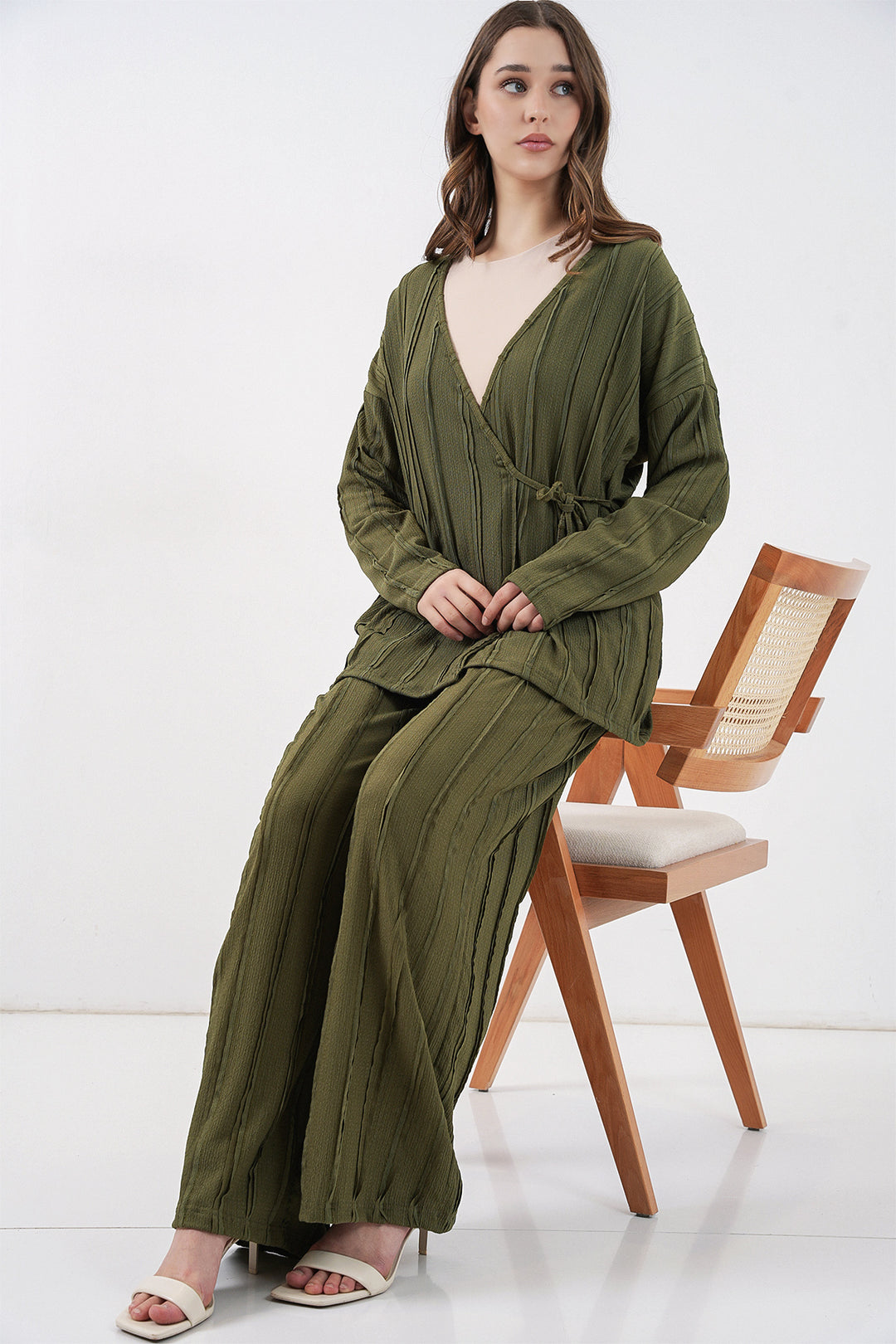 Bigdart Ensemble pantalon kimono tricoté pour femme 30067 - Kaki
