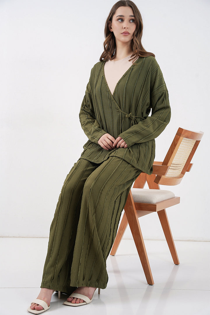 Bigdart Ensemble pantalon kimono tricoté pour femme 30067 - Kaki