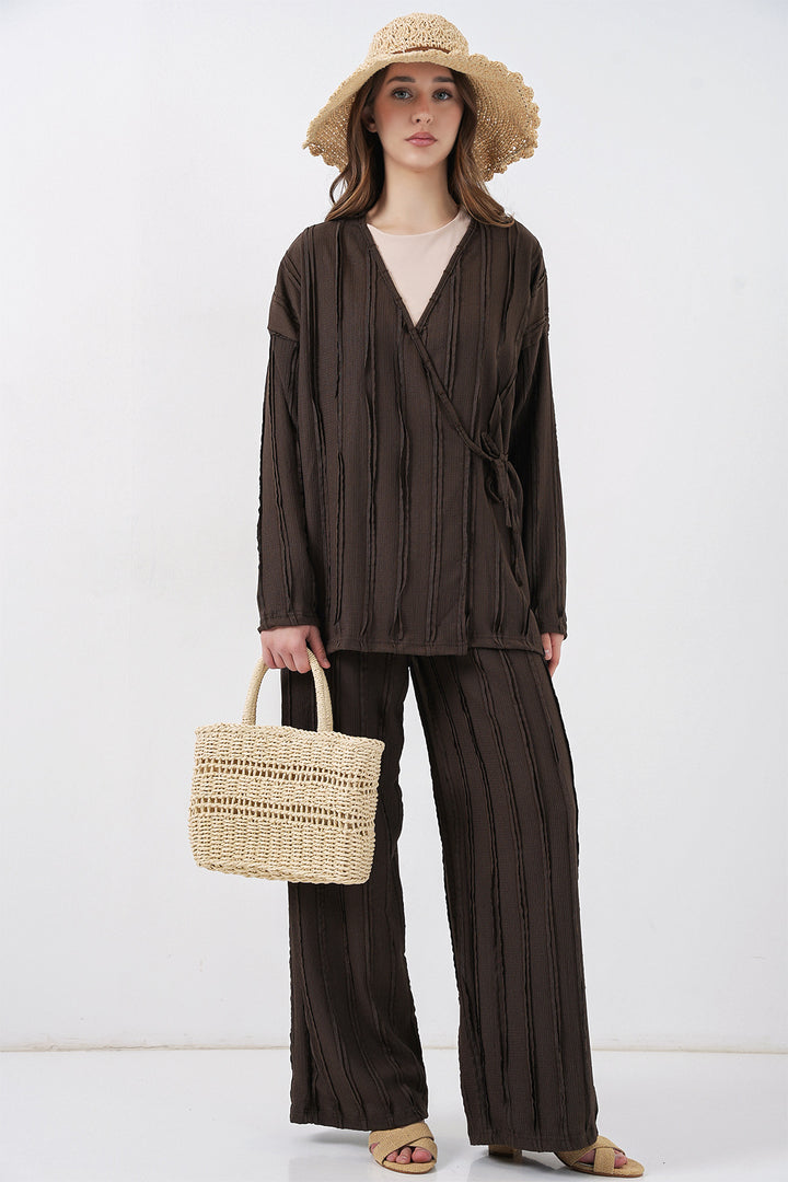 Bigdart Ensemble pantalon kimono tricoté pour femme 30067 - Marron