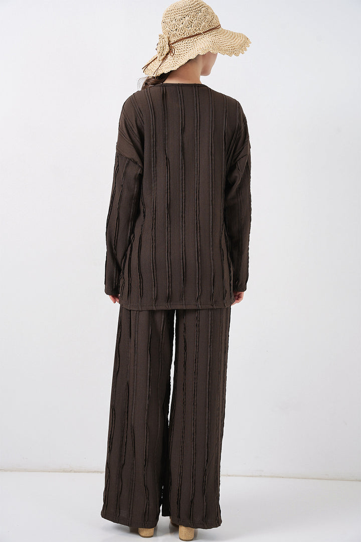 Bigdart Ensemble pantalon kimono tricoté pour femme 30067 - Marron