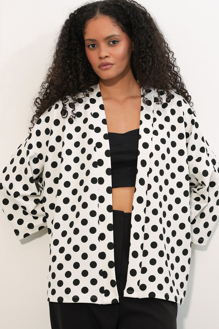 Bigdart Kimono à pois tricoté pour femme 5996 - Blanc