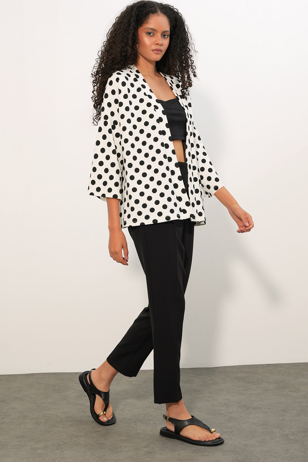 Bigdart Kimono à pois tricoté pour femme 5996 - Blanc