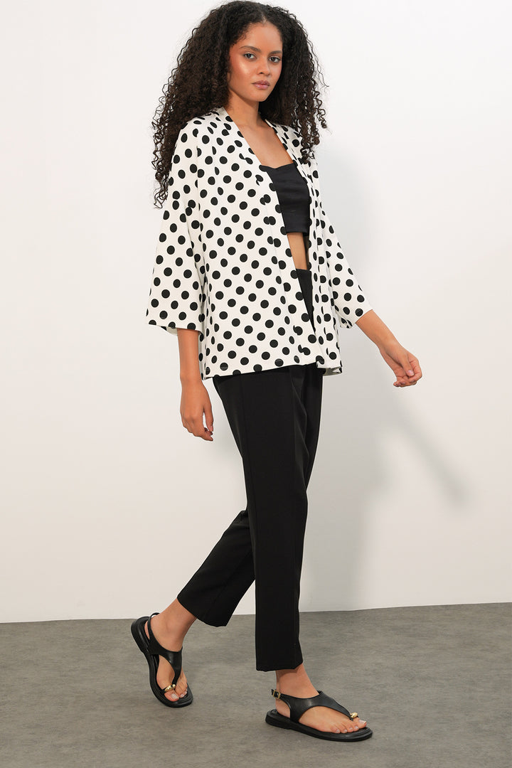 Bigdart Kimono à pois tricoté pour femme 5996 - Blanc