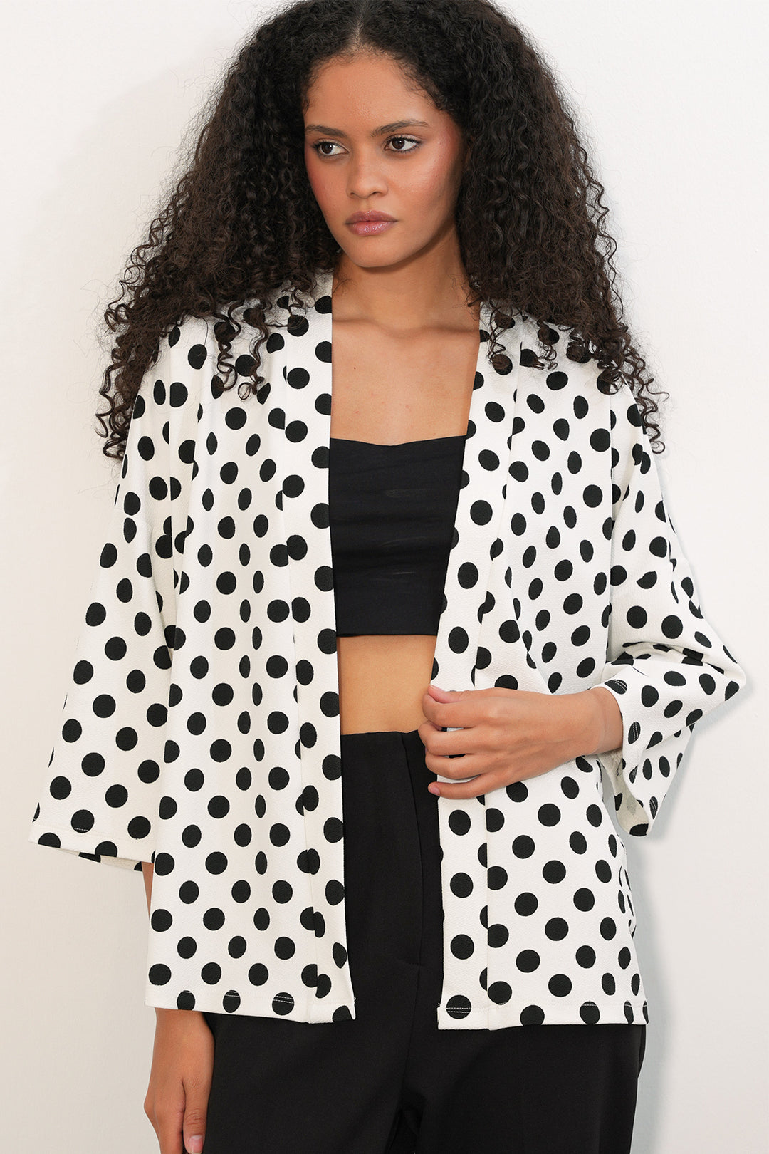 Bigdart Kimono à pois tricoté pour femme 5996 - Blanc