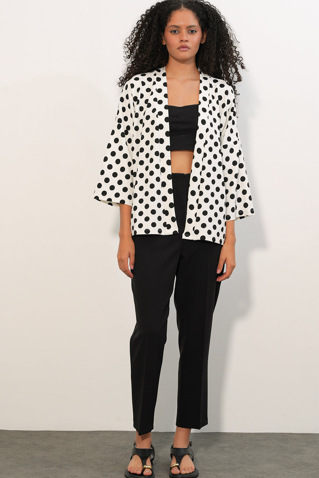 Bigdart Kimono à pois tricoté pour femme 5996 - Blanc