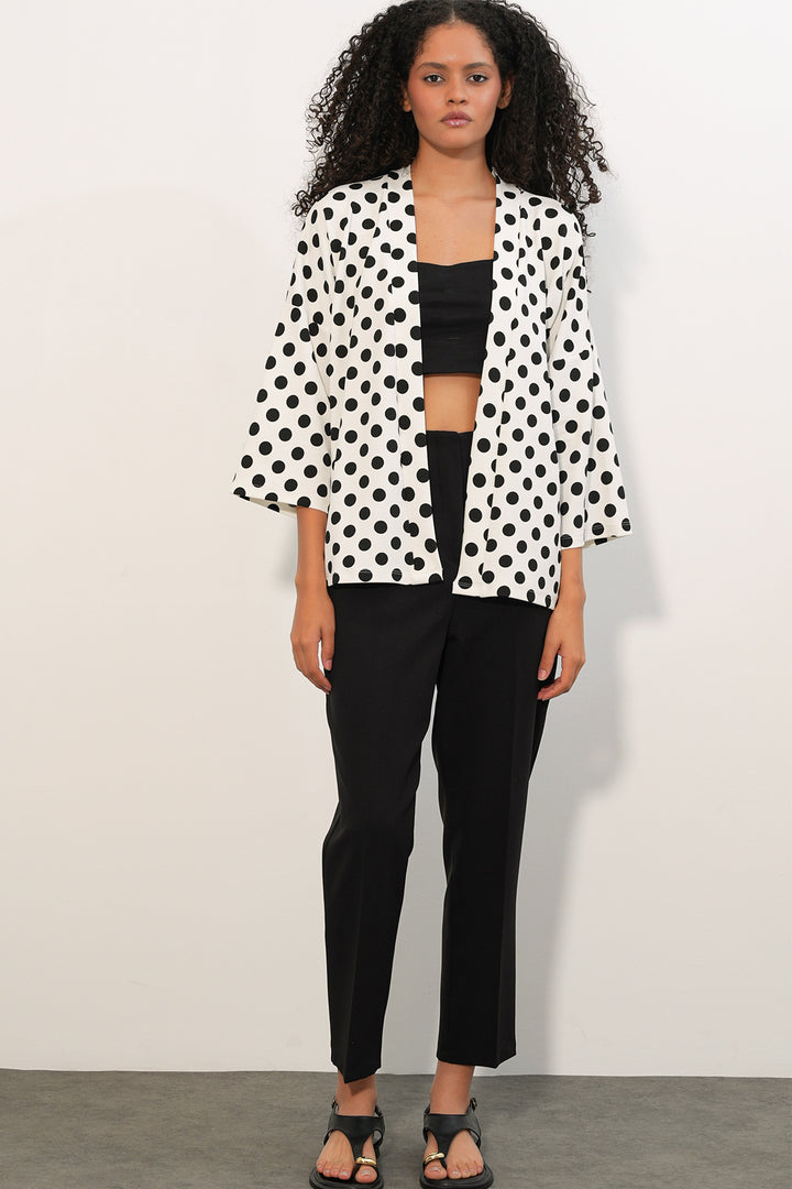 Bigdart Kimono à pois tricoté pour femme 5996 - Blanc