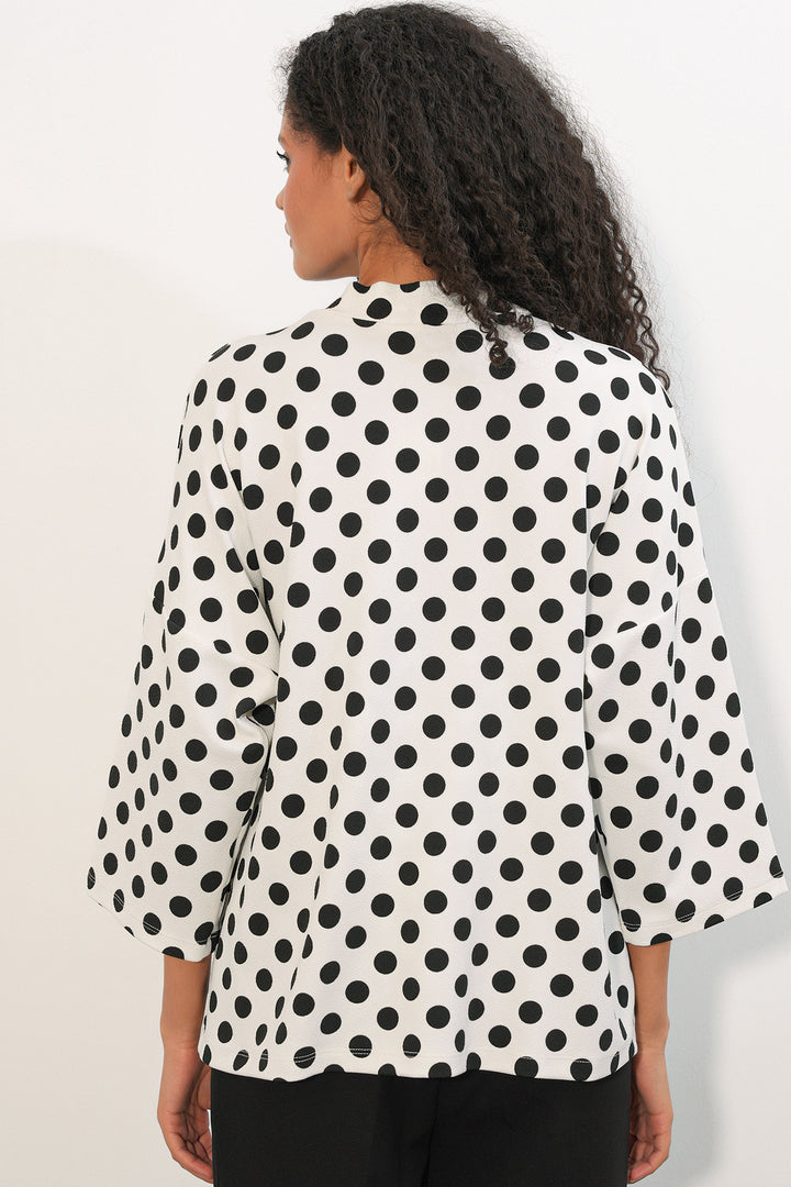 Bigdart Kimono à pois tricoté pour femme 5996 - Blanc