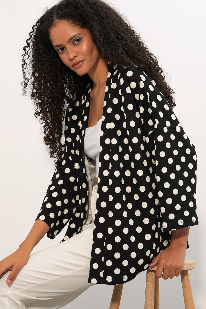 Bigdart Kimono à pois tricoté pour femme 5996 - Noir