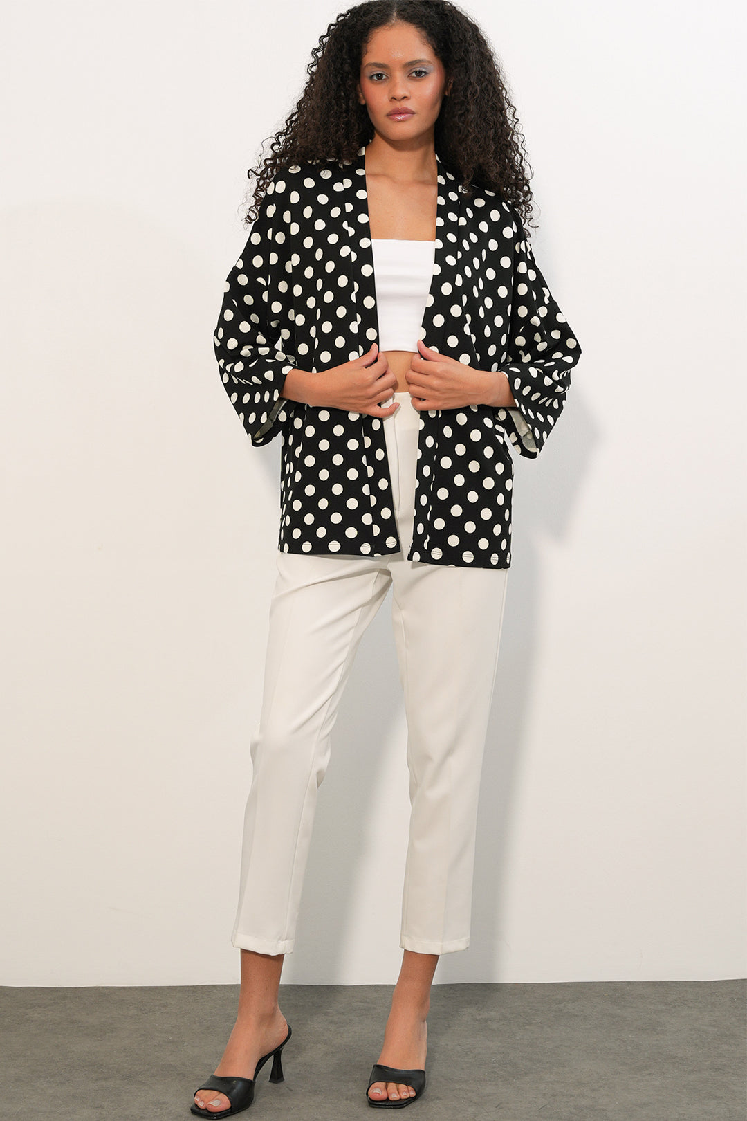 Bigdart Kimono à pois tricoté pour femme 5996 - Noir