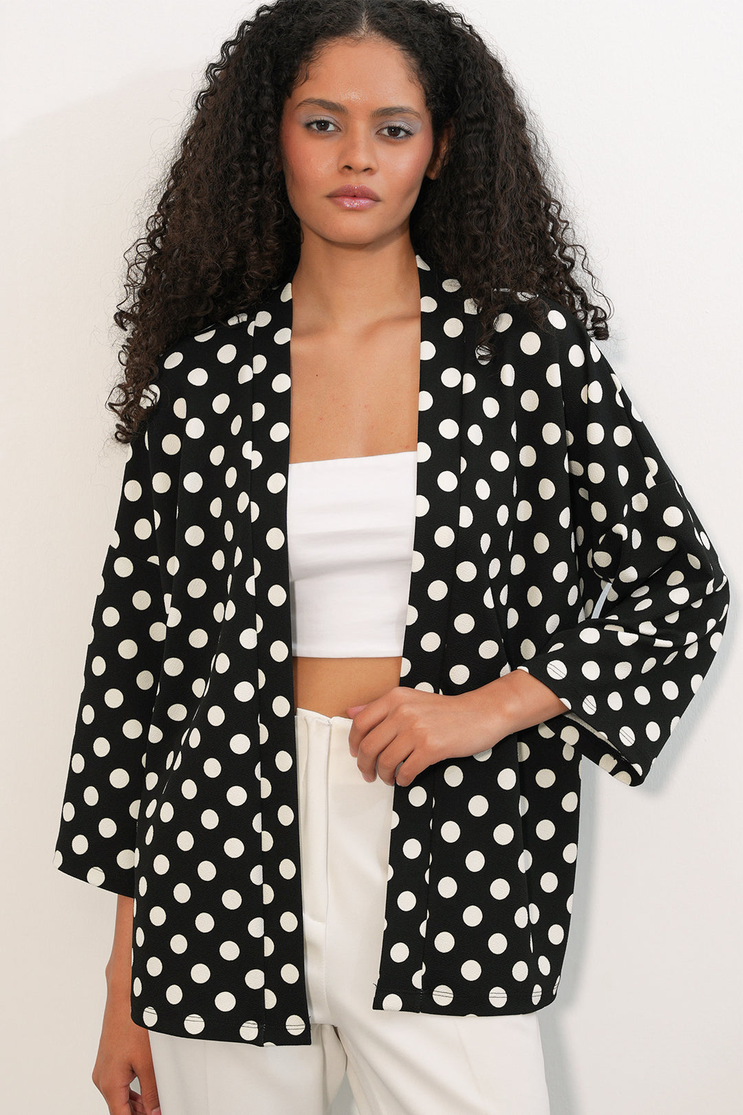 Bigdart Kimono à pois tricoté pour femme 5996 - Noir