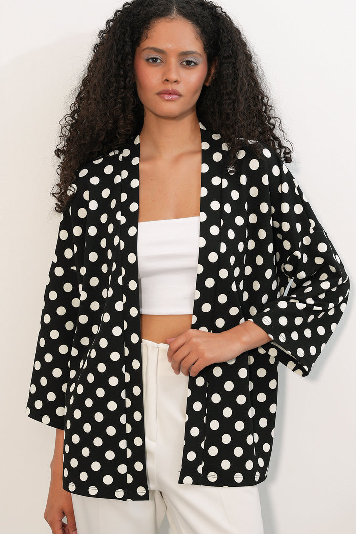 Bigdart Kimono à pois tricoté pour femme 5996 - Noir