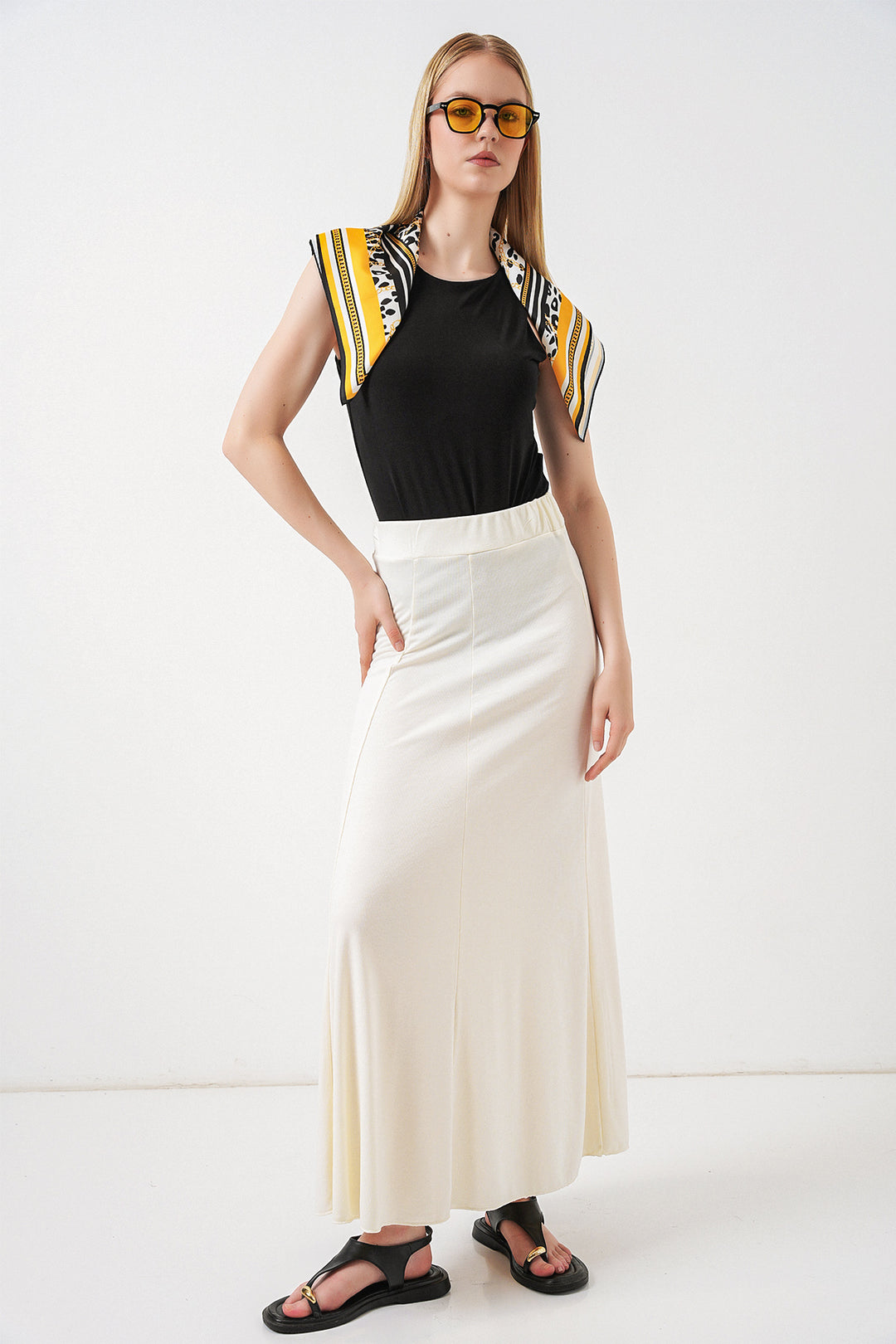 Bigdart Jupe longue en tricot pour femme 8073 - Écru
