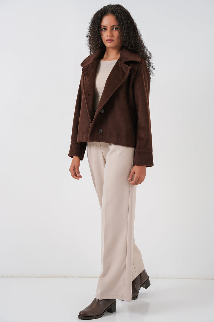 Bigdart Veste courte en laine à doublure oversize pour femme 0726 - Marron
