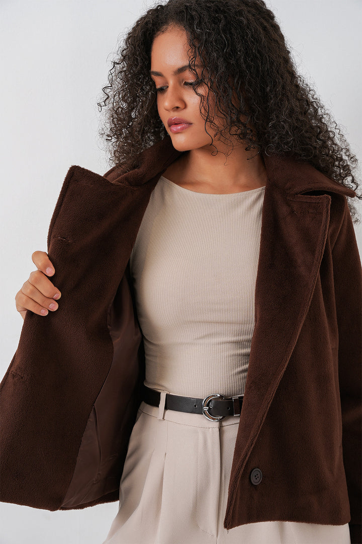 Bigdart Veste courte en laine à doublure oversize pour femme 0726 - Marron