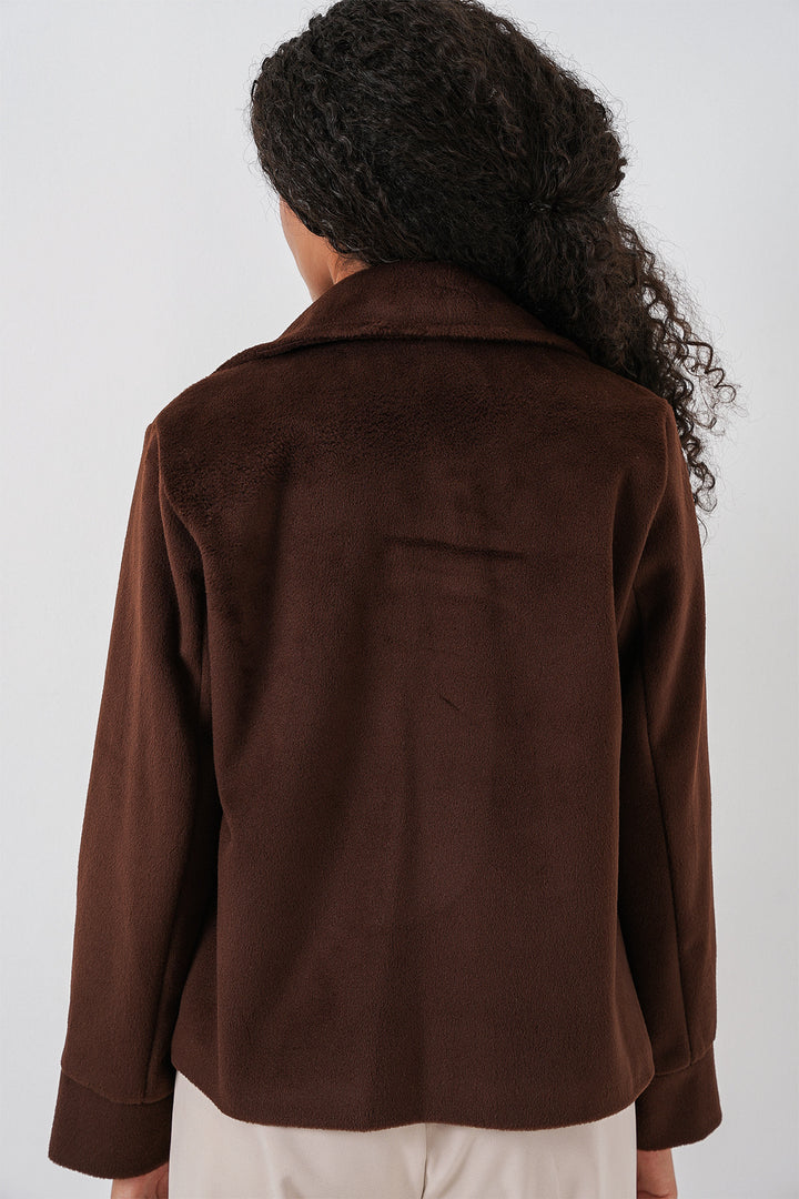 Bigdart Veste courte en laine à doublure oversize pour femme 0726 - Marron